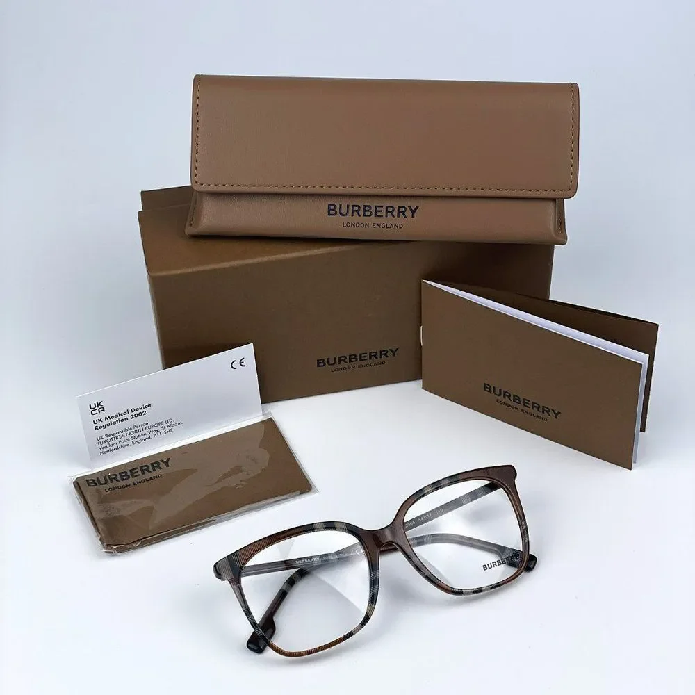 NEW Burberry BE2367 3966 Check Brown Square Women Eyeglasses